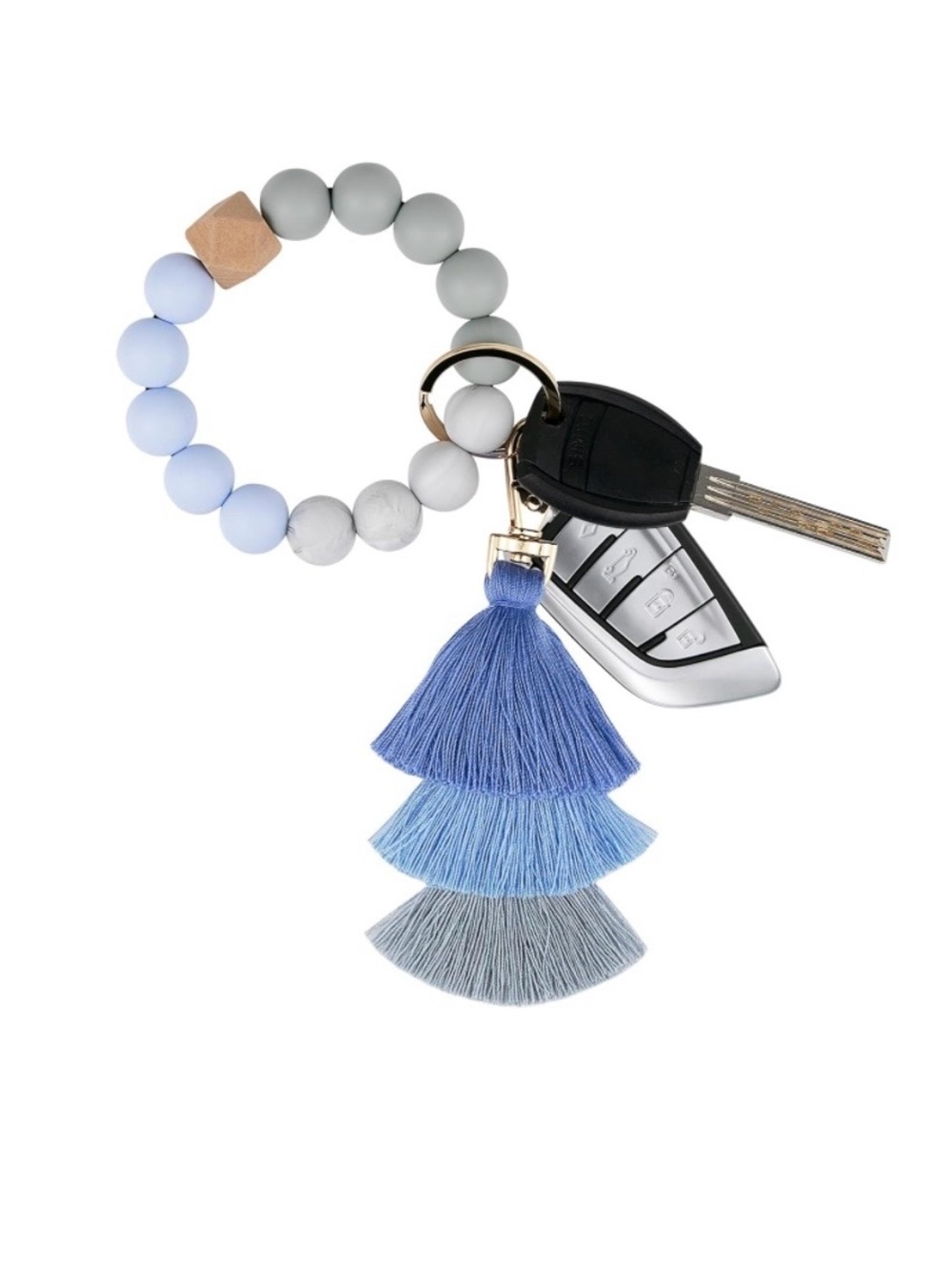 $28.00- Beaded Silicone Wristlet Tassel Bag Charm Keychain Blue